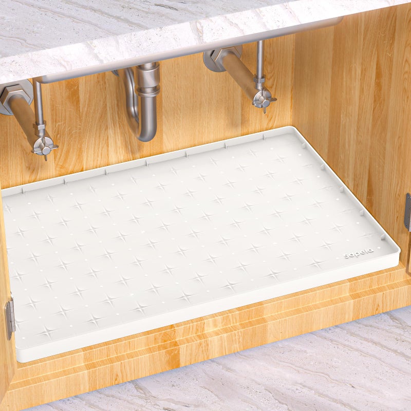Sdpeia Under Sink Mat 22"×14" Waterproof Silicone Cabinet Liner & Sink Protector for Kitchen & Bathroom, Multi-Purpose Organizers Tray for Pets, Laundry, Cat Litter Mat, White - Image 2