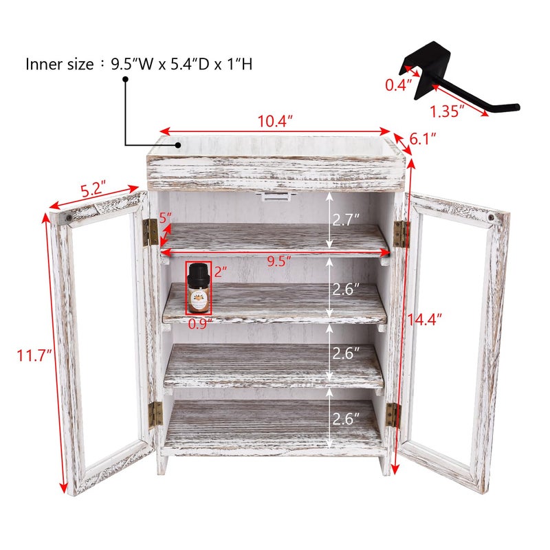 Ikee Design Wooden Countertop Storage Cabinet. Customizable Organizer with Adjustable Shelves, Glass Window Door and Removable Metal Hook. Perfect for Kitchen, Vanity, or Bathroom. Antique White - Image 2