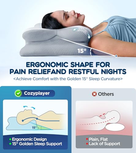 Cozyplayer Effective Pain Relief Cervical Neck Pillow for Sleeping, Ergonomic Cooling Side Sleeper Pillow for Neck Support, Odorless Contour Memory Foam Pillows, Bed Pillow for Stomach Back Sleeper - Image 3