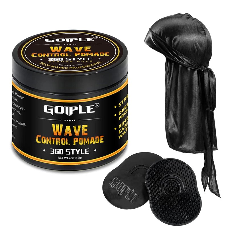 Goiple Natural Wave Pomade for Men Strong Hold Easy Wash Wave Pomade 2 Wave Brushes Silky Durag Promotes Moisture Control  Shine