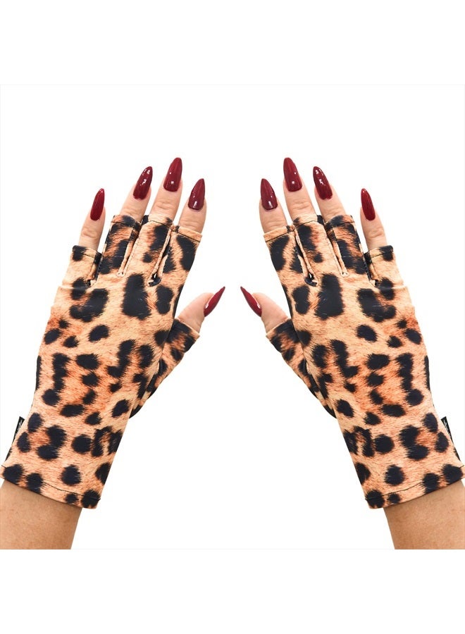 ManiGlovz Anti UV Gloves for Gel Manicures Using Gel Lamp Dryers, Driving, Lounging and More, Fingerless Gloves That Shield Skin from the Sun and Nail Lamp, Outdoor Gloves, Once a Cheetah Print - Image 1