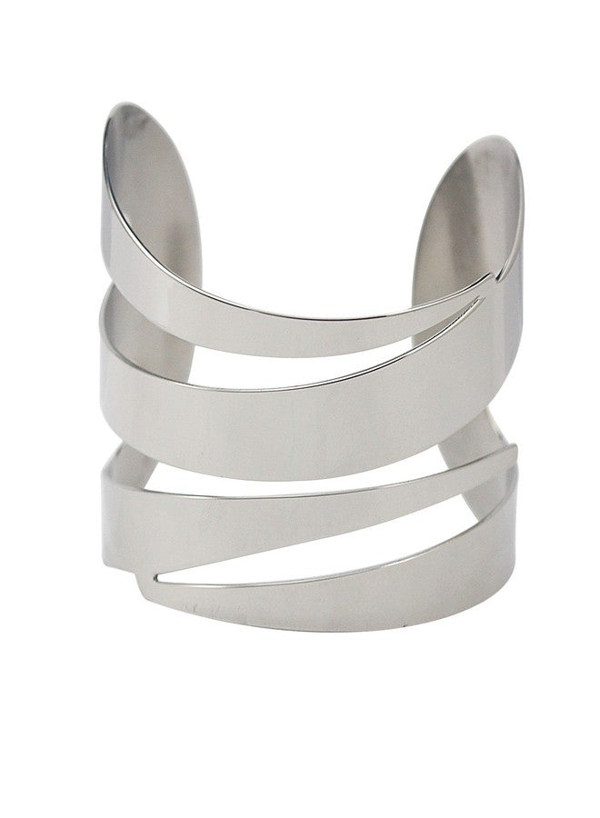 COUYA Stainless Steel Wide Swirl Armlet Armband Bangle Bracelet Silver Hand Arm Cuff for Women Punk Jewelry - Image 2