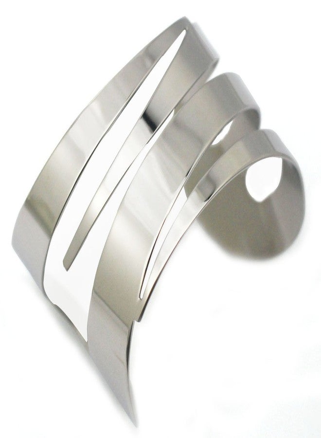 COUYA Stainless Steel Wide Swirl Armlet Armband Bangle Bracelet Silver Hand Arm Cuff for Women Punk Jewelry - Image 1