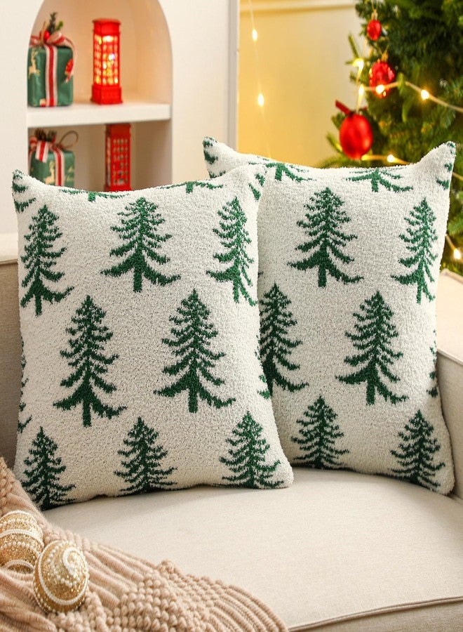 Tegeme Christmas Pillow Covers 18x18 Inch Set of 2 Soft Cozy Xmas Decoration Fuzzy Plush Reversible Throw Cushion Cover Pillowcase Winter Holiday Decor Gifts for Home Sofa Bed(Green,Christmas Tree) - Image 1
