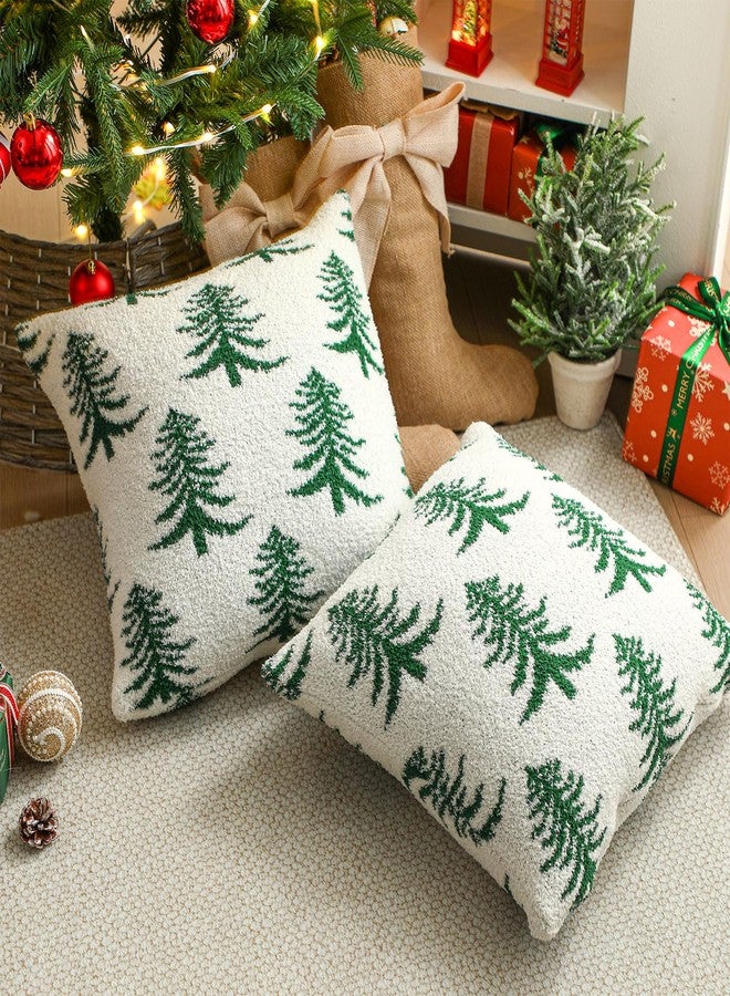 Tegeme Christmas Pillow Covers 18x18 Inch Set of 2 Soft Cozy Xmas Decoration Fuzzy Plush Reversible Throw Cushion Cover Pillowcase Winter Holiday Decor Gifts for Home Sofa Bed(Green,Christmas Tree) - Image 5