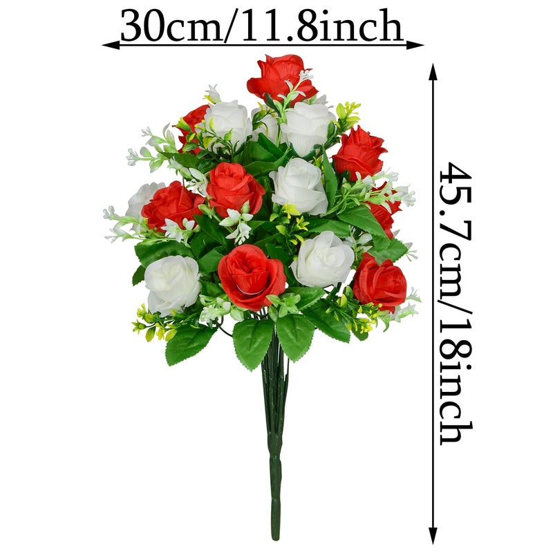زونور مجموعة زهور المقبرة الاصطناعية Xonor من 2 زهور بوكيته الاصطناعية Graveyard Memorial Flowers مع مزهرية لتزيين شواهد المقبرة (White & Red-2pcs) - Image 2