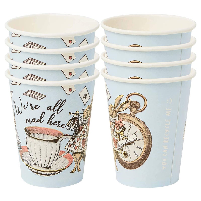 Talking Tables 8 x Blue Alice in Wonderland Paper Disposable Cups Mad Hatter Themed Party Supplies for Afternoon Tea Party Onederland Birthday Mothers Day Baby Shower 100 Recyclable - Image 2