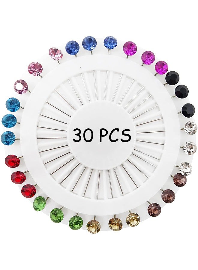 HY 30 Pcs Hijab Pins, Colorful Crystal Rhinestone Pins, Scarf Pins, Brooch Pins, Shawl Sweater Cardigan Safety Pins, Wedding Pins Sewing Snag-Free Pins - Image 1
