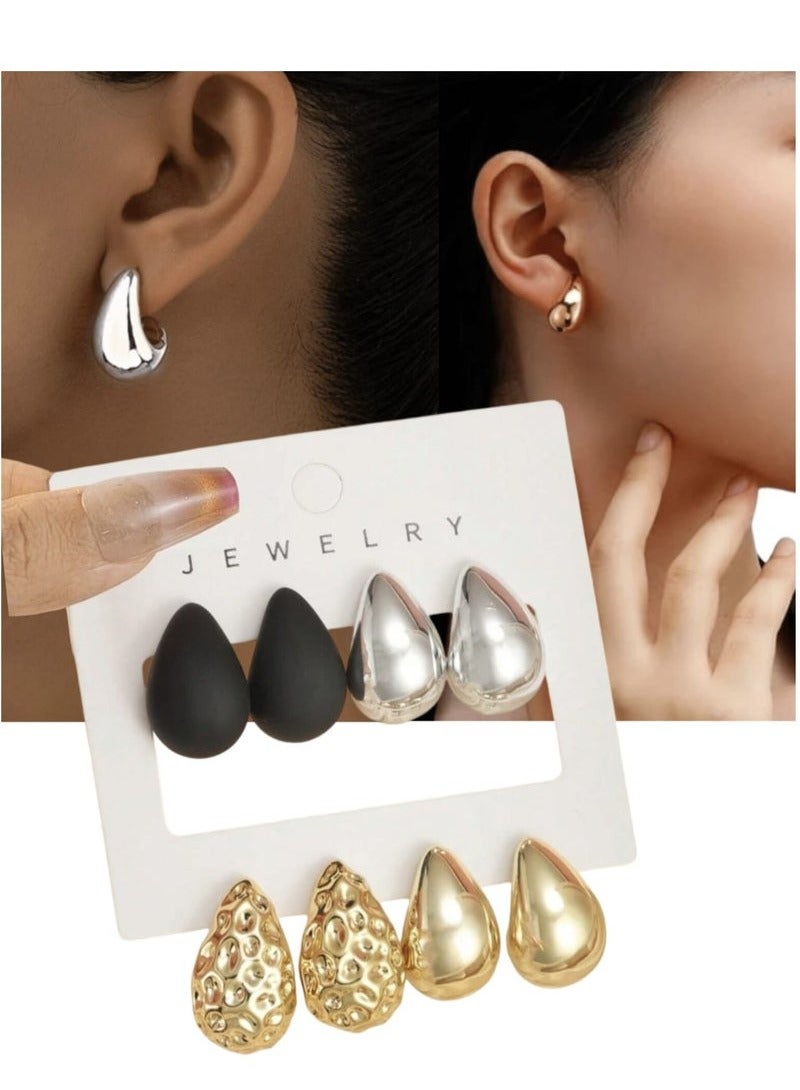 JOGAMS Set of 8 Pieces of Trendy Colorful Water Drop Rectangular Earrings, with Colorful UV Deposits, Made of Lightweight and Anti-Corrosive Materials, and Finished with a Smooth Metal Finish - Image 1