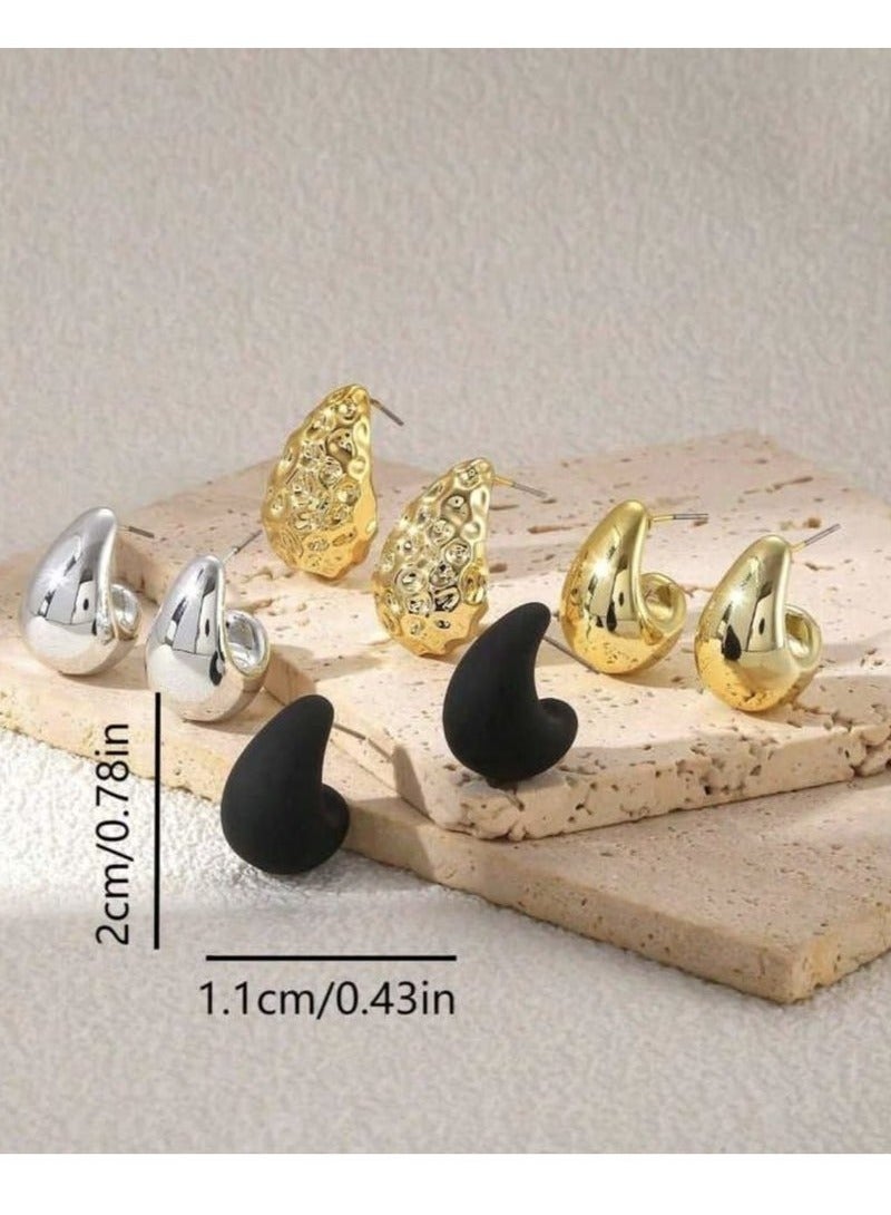 JOGAMS Set of 8 Pieces of Trendy Colorful Water Drop Rectangular Earrings, with Colorful UV Deposits, Made of Lightweight and Anti-Corrosive Materials, and Finished with a Smooth Metal Finish - Image 2