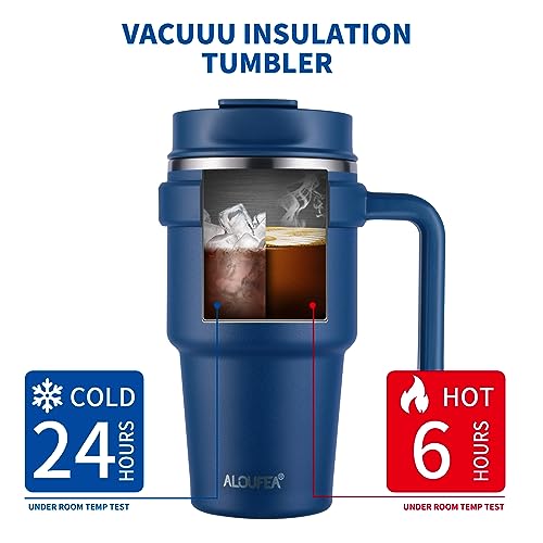 ALOUFEA 20 oz Insulated Coffee Mug Tumbler with Handle, Stainless Steel Travel Mug Tumbler with Lid and Straw,Double Wall Vacuum Leak Proof Ice Coffee Thermal Cup, Navy - Image 4