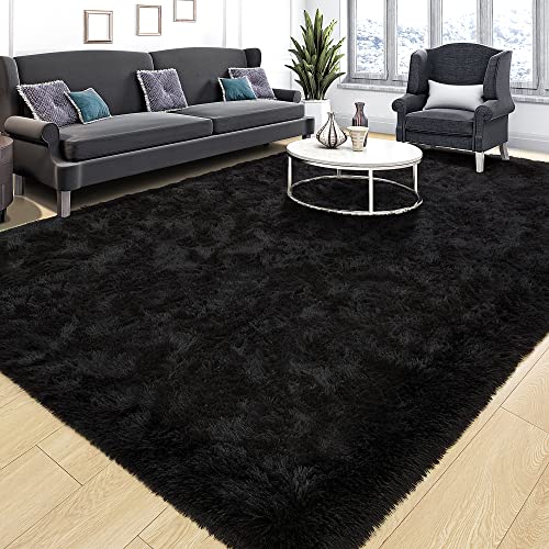 Tepook Super Soft Fluffy Rug for Bedroom Modern Shaggy Rug Fuzzy Kids Rug for Living Room Plush Indoor Nursery Home Decor Rug with NonSlip Bottom Black 4 X 6 Feet