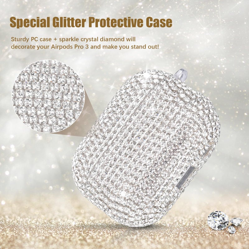 VISOOM Case for Apple Airpods Pro 3 Case Cover 2025, VISOOM Bling Jewerly Airpods iPods Pro3 Cases Cute Glitter Diamond Airpod iPod Pro3 Cases Rhinestone AirPods iPods Pro 3rd Gen Cas with Keychain for Women - Image 3