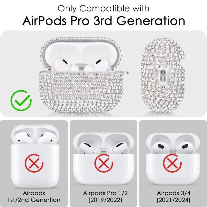VISOOM Case for Apple Airpods Pro 3 Case Cover 2025, VISOOM Bling Jewerly Airpods iPods Pro3 Cases Cute Glitter Diamond Airpod iPod Pro3 Cases Rhinestone AirPods iPods Pro 3rd Gen Cas with Keychain for Women - Image 2