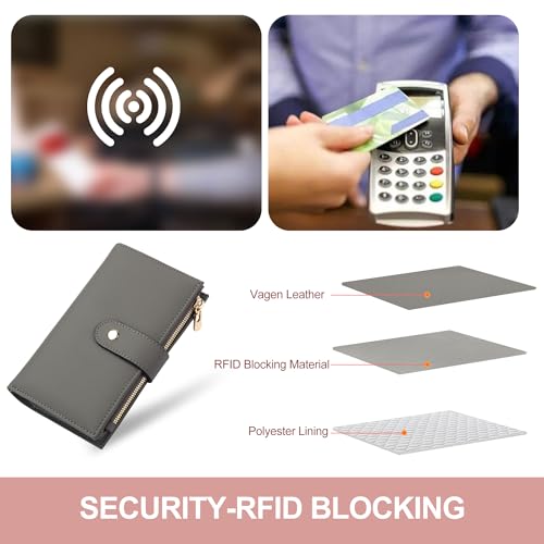 yiijay Women's Wallet RFID Blocking Leather Trifold Clutch Wallet Credit Card Holder Ladies Travel Wallet Purse with Pen Holder - Image 5