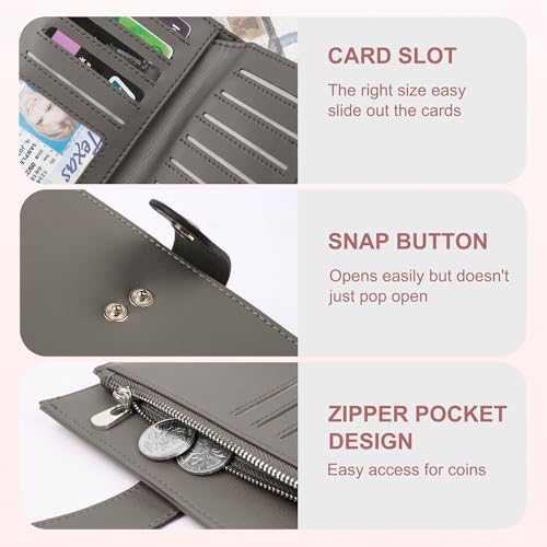 yiijay Women's Wallet RFID Blocking Leather Trifold Clutch Wallet Credit Card Holder Ladies Travel Wallet Purse with Pen Holder - Image 3