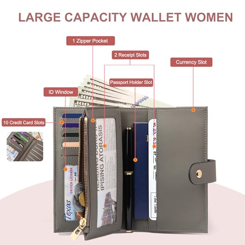 yiijay Women's Wallet RFID Blocking Leather Trifold Clutch Wallet Credit Card Holder Ladies Travel Wallet Purse with Pen Holder - Image 2