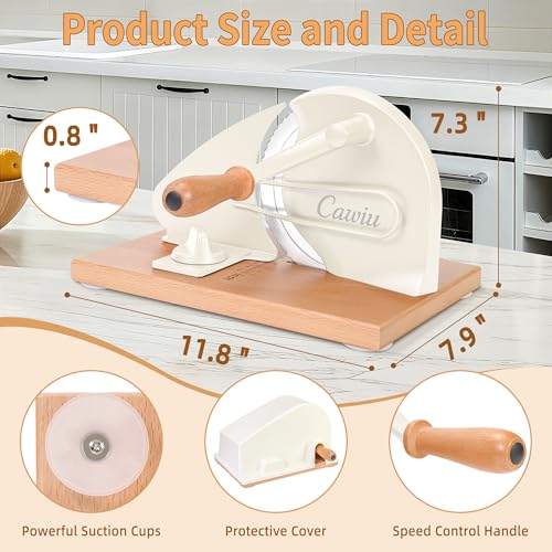 CAWIU Upgraded Manual Bread Slicer for Homemade Sourdough Bread - Adjustable Thickness Bread Cutter with Hand Crank, Suction Cups, Slicing Guide, Scale Line & Cover, for Perfect Even Slices (Cream) - Image 2