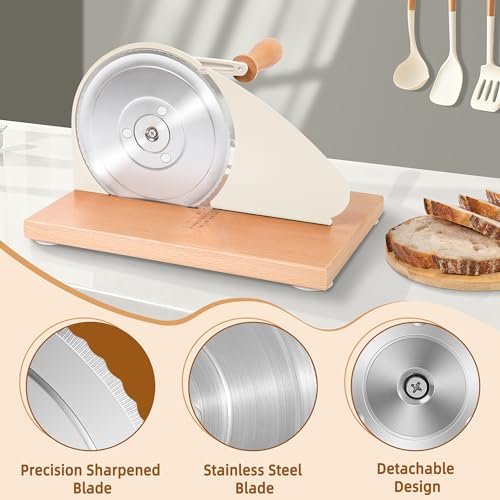CAWIU Upgraded Manual Bread Slicer for Homemade Sourdough Bread - Adjustable Thickness Bread Cutter with Hand Crank, Suction Cups, Slicing Guide, Scale Line & Cover, for Perfect Even Slices (Cream) - Image 4