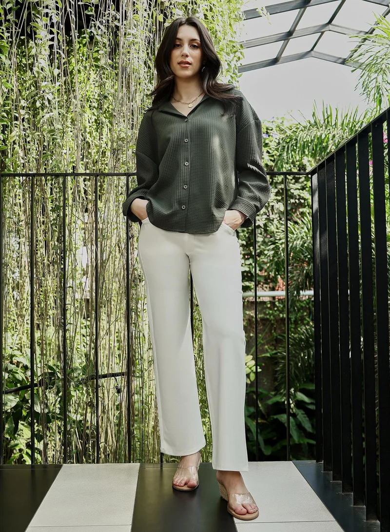 Pinacolada  Women's Sacramento Green Waffle-Tactile Oversized Shirt for Women | Best Price UAE