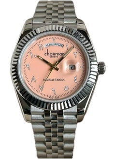 Chairman GENEVE Men's Silver Stainless Steel Wrist Watch, Day/Date with Light Pink Dial and Arabic Numbers 