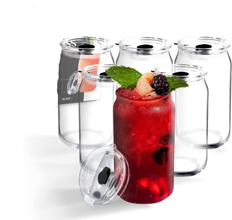 KriVat Can Shaped Lids and Glass Straw 2pcs 400ML Drinking Glasses Cups Beer Glasses Iced Coffee Cute Tumbler Cup - Image 5