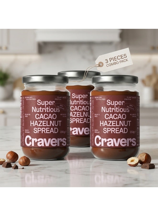 Cravers Cacao Hazelnut Spread, 3 Pieces Combo - 270 gms each