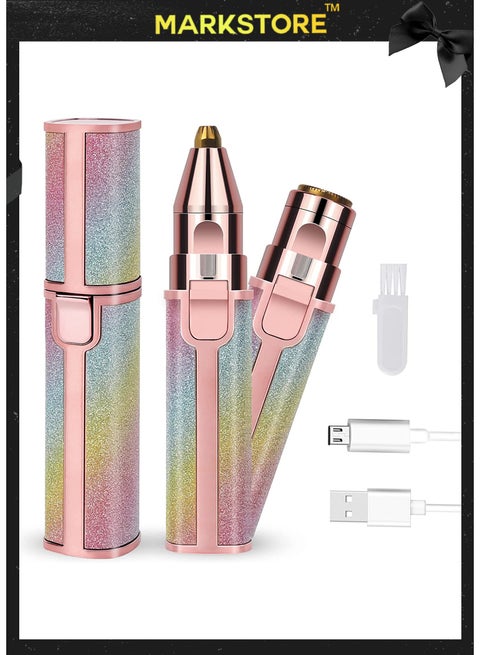 ماكينة تشذيب الحواجب وإزالة شعر الوجه 2 في 1، مزيل كهربائي غير مؤلم للشفاه والأنف والوجه والجسم، ماكينة حلاقة للسيدات مع ماكينة تشذيب الحواجب، إضاءة LED مدمجة. هدية رائعة للسيدات.