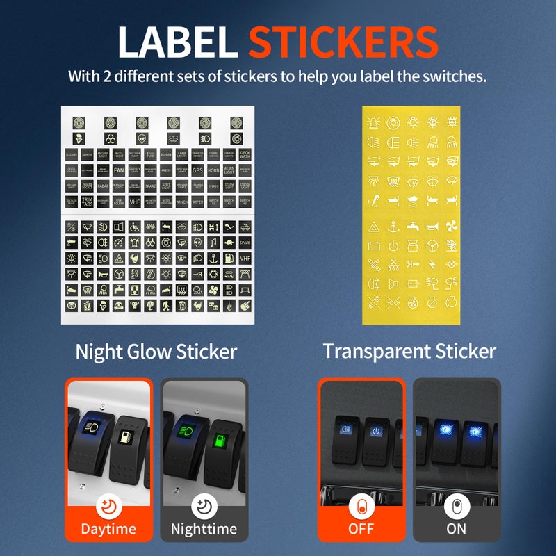 DaierTek Marine Boat Rocker Switch 12V, Lighted Blue LED Waterproof Rocker Switch 12 Volt for UTV RZR SPST 3 Pin ON/Off 20A Heavy Duty with Night Glow Sticker - Image 4