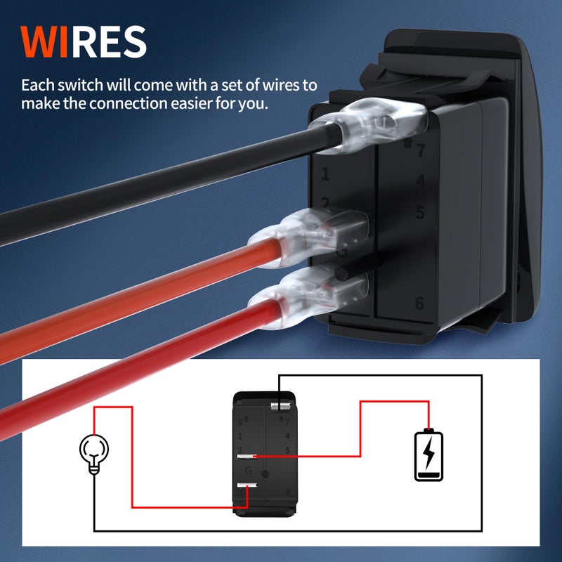 DaierTek Marine Boat Rocker Switch 12V, Lighted Blue LED Waterproof Rocker Switch 12 Volt for UTV RZR SPST 3 Pin ON/Off 20A Heavy Duty with Night Glow Sticker - Image 5