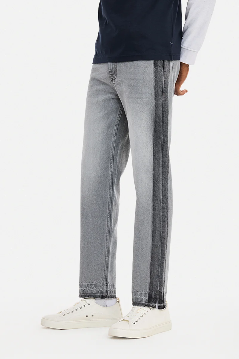 Light Grey Striped Relaxed Casual Jeans