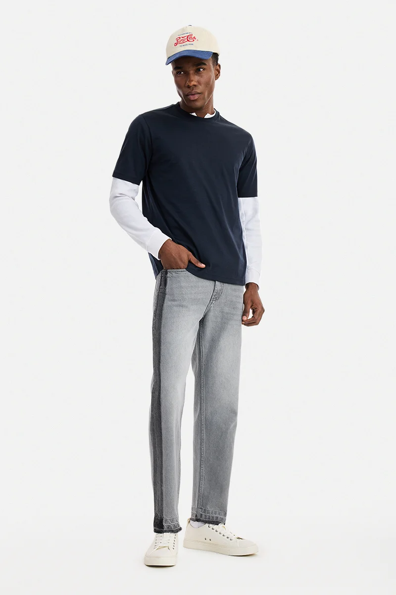سنيتش Light Grey Striped Relaxed Casual Jeans