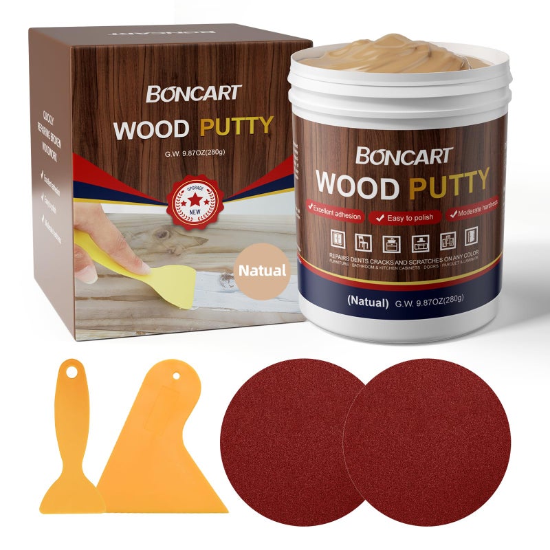 Boncart Wood Filler,Wood Putty,Wood Filler Paintable,Wood Repair Putty Stainable,9.87 Ounce Natual Wood Filler,Wood Furniture Repair Kit,Quickly Repair Any Broken and defective Wooden Furniture - Image 1