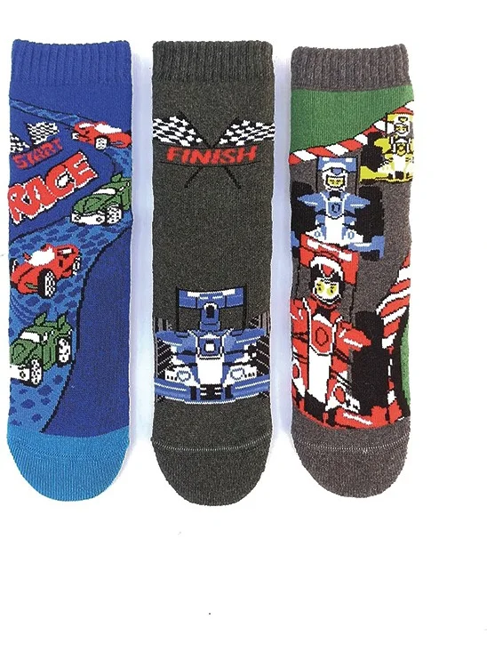 Mem Socks 3-pack Rally Patterned Anti-Slip Towel Children's Socks