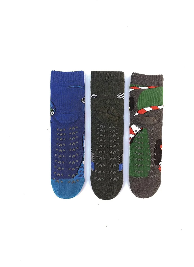 Mem Socks 3-pack Rally Patterned Anti-Slip Towel Children's Socks