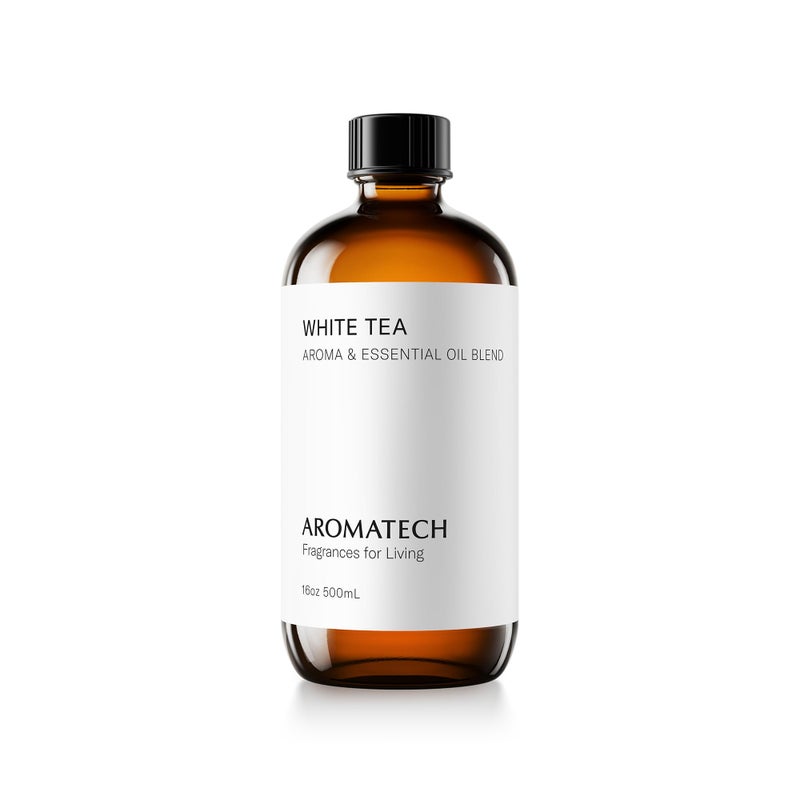 AromaTech White Tea Aroma Essential Oil Blend: Luxury Hotel Inspired Aromatherapy with White Tea, Orange & Palo Santo for Ultrasonic Diffusers & Nebulizers - 16 fl oz, 500 mL - Image 1