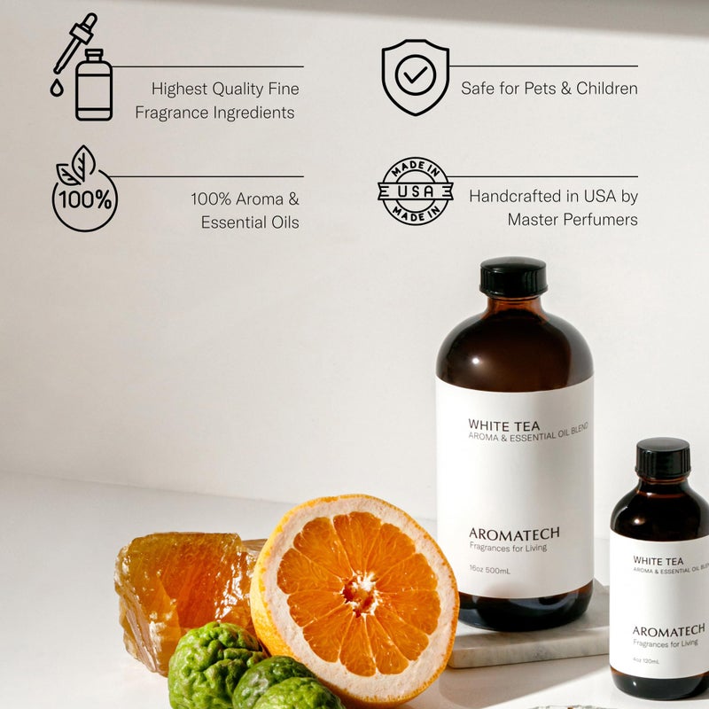 AromaTech White Tea Aroma Essential Oil Blend: Luxury Hotel Inspired Aromatherapy with White Tea, Orange & Palo Santo for Ultrasonic Diffusers & Nebulizers - 16 fl oz, 500 mL - Image 3