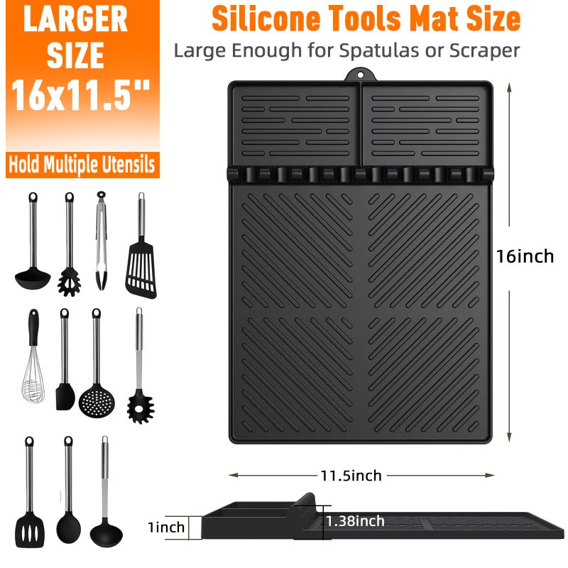 lanlw Silicone Grill Mat Compatible with Blackstone, Silicone Griddle Tools with Drip Pad, Spatula Mat for Outdoor Grill Kitchen Counter (Black) - Image 3