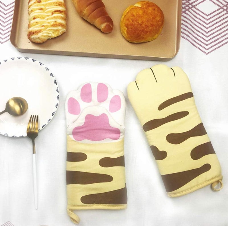 axusitt Oven Mitts Kitchen Cooking Baking Heat Resistant Cat Glove, 1 Pair Claw - Image 4