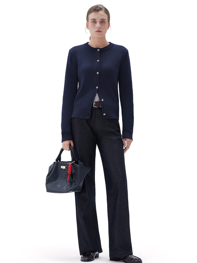 SUUKSESS Women Chunky Cashmere Blend Cardigan Sweaters 2025 Trendy Fall Fashion Button Up Long Sleeve Knit Outfits(Navy XS) - Image 4