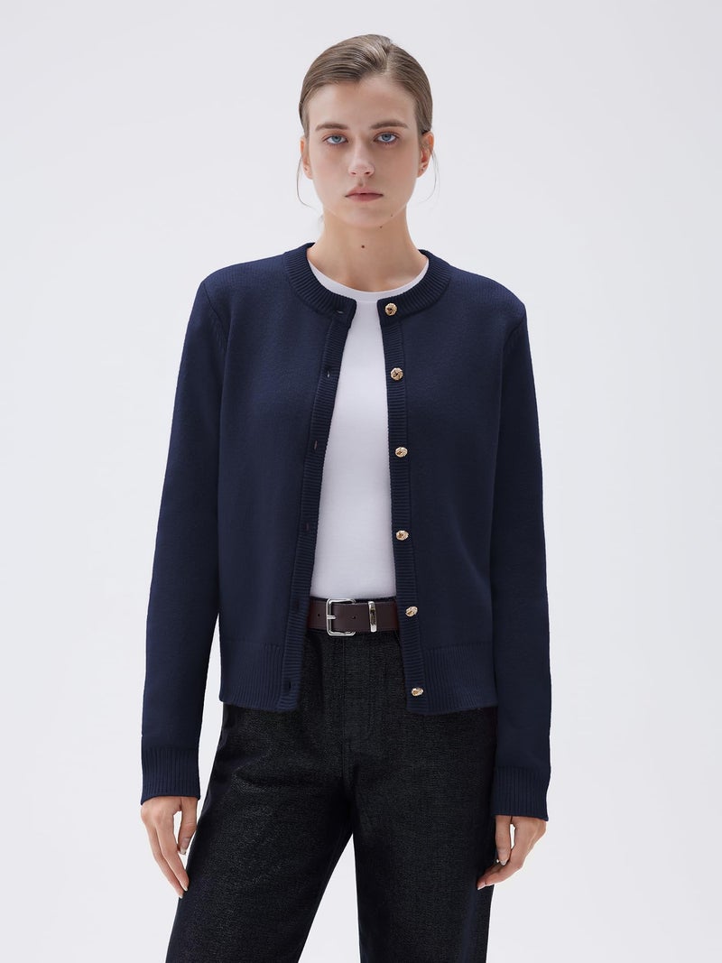 SUUKSESS Women Chunky Cashmere Blend Cardigan Sweaters 2025 Trendy Fall Fashion Button Up Long Sleeve Knit Outfits(Navy XS) - Image 2