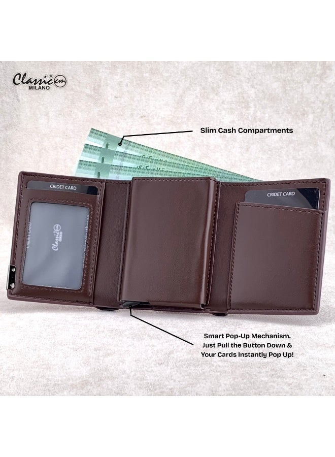 كلاسيك ميلانو محفظة كلاسيك ميلانو بحماية RFID للرجال والنساء - حامل بطاقات أوتوماتيكي بتصميم بوب أب - محفظة بطاقات آمنة ومدمجة للرجال - محفظة أنيقة للرجال والنساء  - Image 3