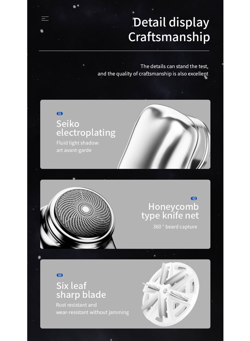 كابتن تيك ماكينة حلاقة كهربائية محمولة للرجال قابلة للغسل ومزودة بمنفذ USB قابلة لإعادة الشحن مناسبة للسفر بالسيارة المنزلية باللون الأسود - Image 4