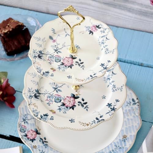 Vigneto Spring Meadows Three Tier Dessert Stand, Cupcake Display and Cake Stand, Detachable Serving Dessert Tower | Finest Premium Porcelain - Image 1