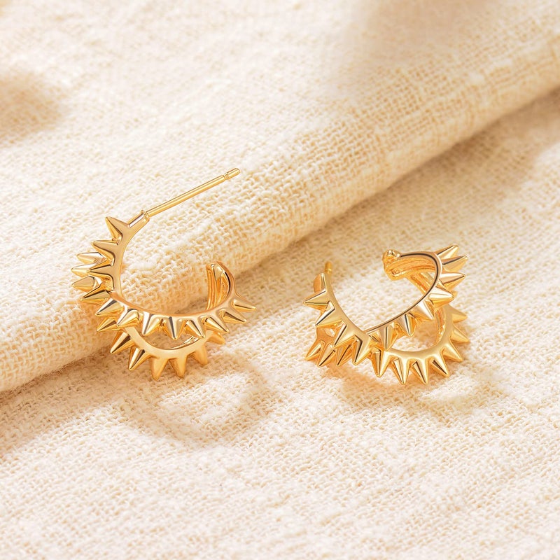 MYEARS Women X Spike Hoop Earrings Gold 14K Small Simple Hypoallergenic Everyday Illusion Jewelry - Image 5