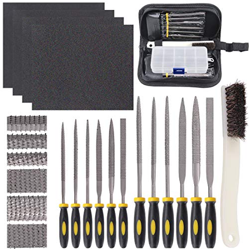 GLARKS 12pcs Mini Assorted Wood Rasp Set Include Brush and Storage Box with 4pcs Sandpaper for Fixing Jewelers Diamond Wood Carving Craft - Image 1