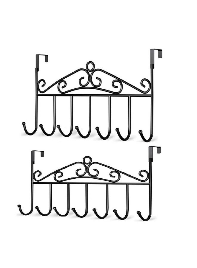 CANWAY Metal 2 Pieces Over The Door Hanger With 7 Hooks For Home And Office, No Drilling Required, Black - Image 1