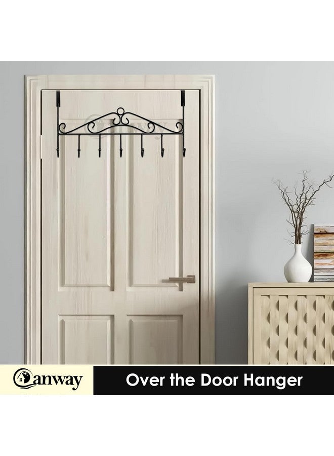 CANWAY Metal 2 Pieces Over The Door Hanger With 7 Hooks For Home And Office, No Drilling Required, Black - Image 3