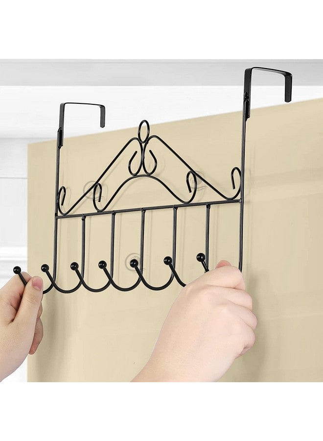 CANWAY Metal 2 Pieces Over The Door Hanger With 7 Hooks For Home And Office, No Drilling Required, Black - Image 2