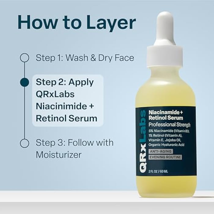 QRxLabs 5% Niacinamide Serum with 1% Retinol & Alpha Arbutin - Anti-Aging Retinol Serum for Face - Pore Minimizer - Dark Spot Remover for Face & Skin Brightening - 2 Fl Oz - Image 5